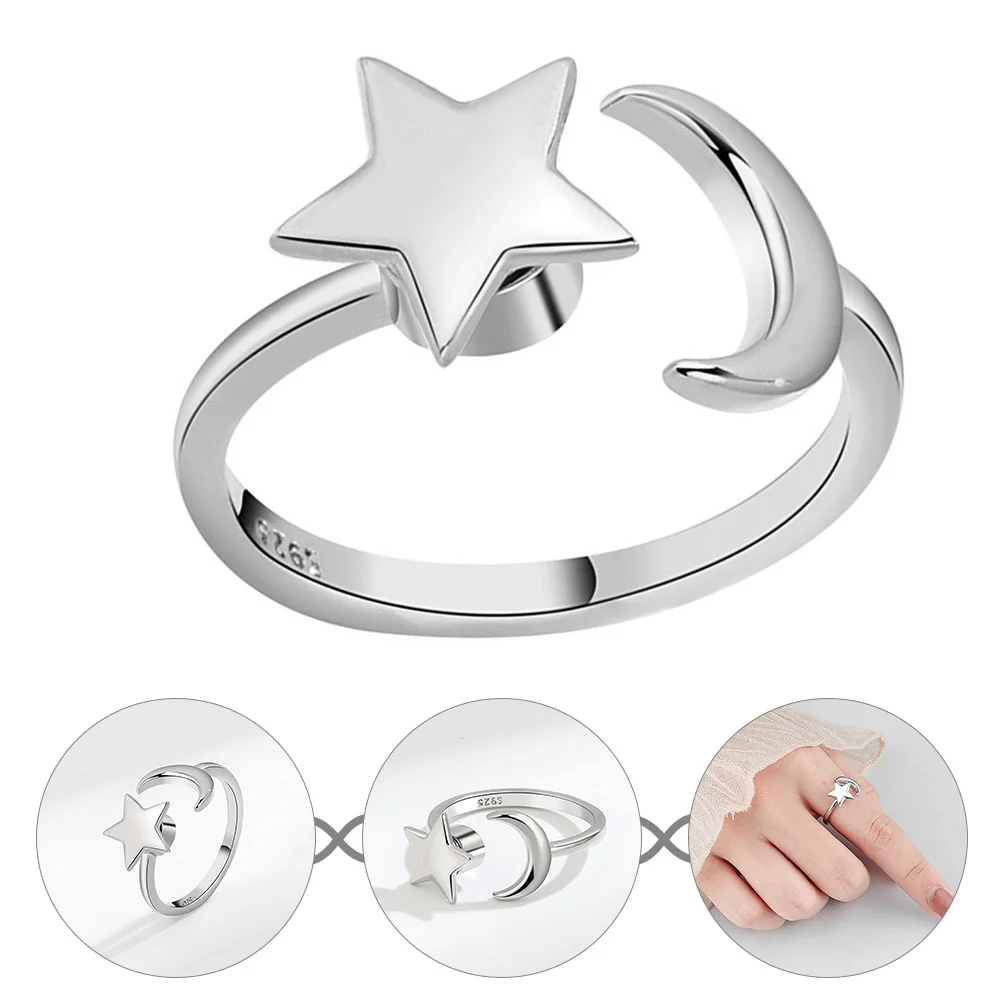 

Star Moon Rotatable Adjustable Opening Ring Charming Elegant Finger Ring Women Jewelry for Wedding Banquet Party Gift