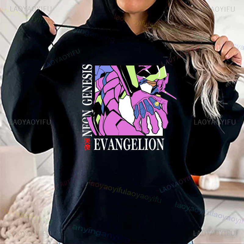 Anime-Neon-Genesis-Evangelion-hoodie koszula z długim rękawem mężczyźni kobiety kreskówka graficzny wzór Tee Harajuku Trend ubrania dla fanów