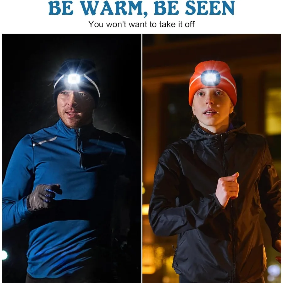 MELASA Gorro de invierno con rayas reflectantes LED, gorro de invierno de alta visibilidad con luz para trabajo al aire libre, regalos deportivos para hombres y papá