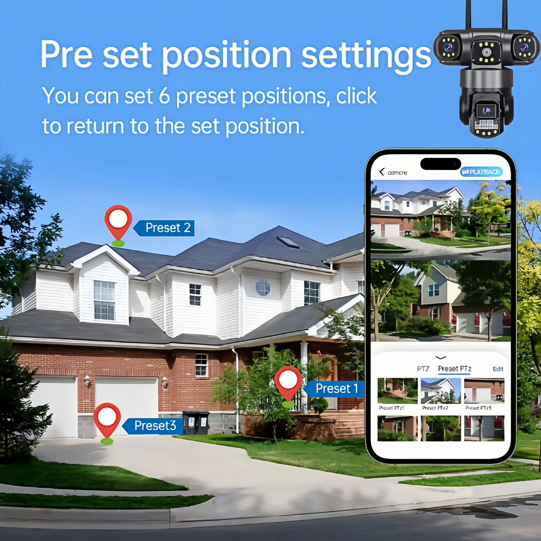 V380 Pro 4G Outdoor 12MP 6K Three Lens Three Screen Security Monitoring Night Vision Waterproof CCTV Camera