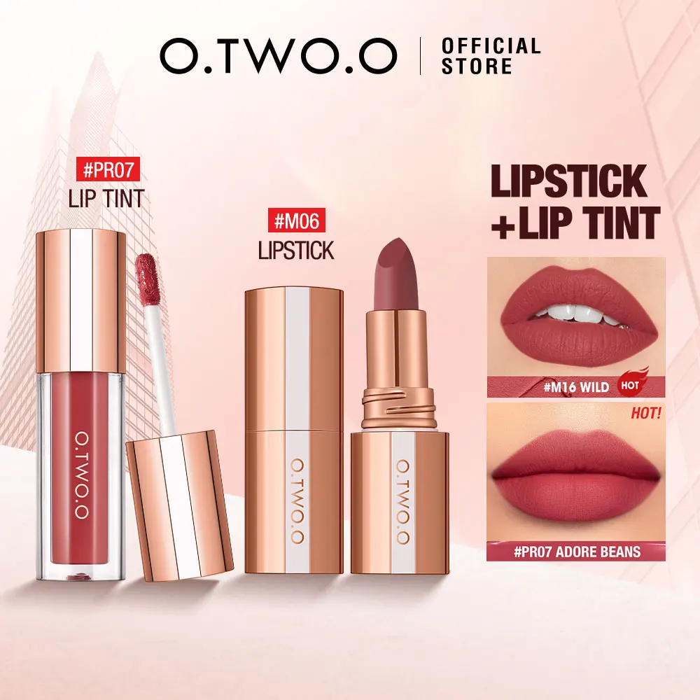 O.TWO.O Lippenstift Lip Stain Matte 24H Blijf in kleur vergrendelen Waterdichte Transfer-Bewijs Non-stick Cup Glossy Velvet Satijn Lippenglazuur