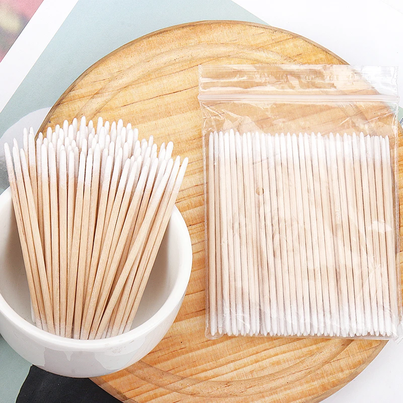 100pcs Wood Cotton Swab Eyelash Extension Tools Medical Ear Care Cleaning Wood Sticks Cosmetic Cotton Swab Cotton Buds Tip