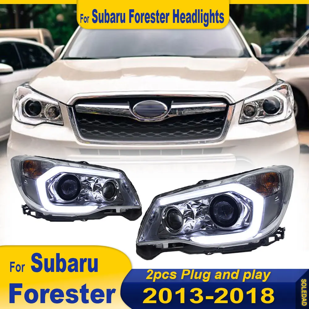 2pcs Head Lamp for Subaru Forester LED Headlight 2013-2018 Headlights Forester DRL Turn Signal High Beam Angel Eye Projector