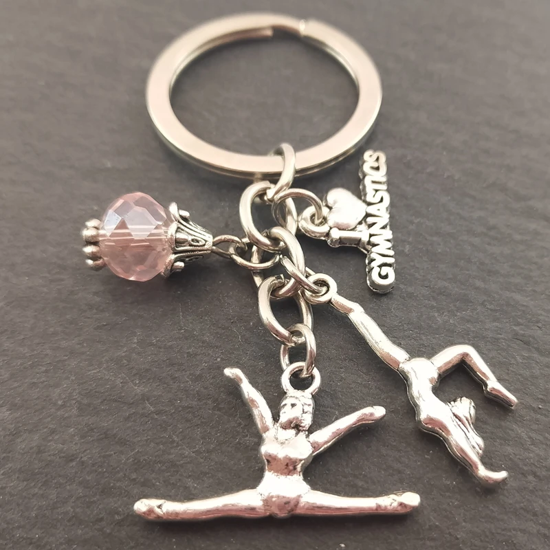 1pc New I Love Gymnastics Key Chain Heart Gymnast Pendant Keychain Ring Keyring Creative Gifts Women