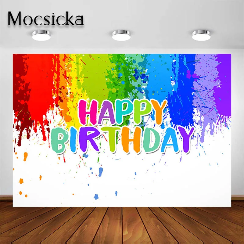 

Mocsicka Birthday Backdrop Rainbow Birthday Party Graffiti Background Kids Adults Portrait Photo Studio Props Party Decor Banner