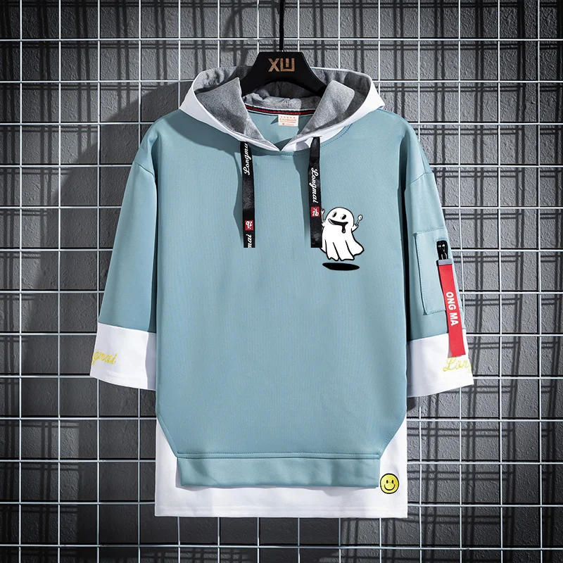 

Мужская футболка с капюшоном из ледяного шелка, новая коллекция весна-лето, свободный крой, молодежная, повседневная, дышащая, из полиэстера