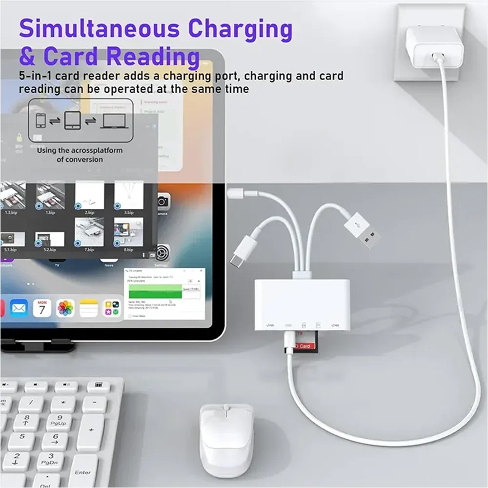 8-in-1 Universal Card Reader SD/TF Slots USB3.0/Type-C/LigtingOTGCamera Adapter For Android/iPhone/iPad External Installation