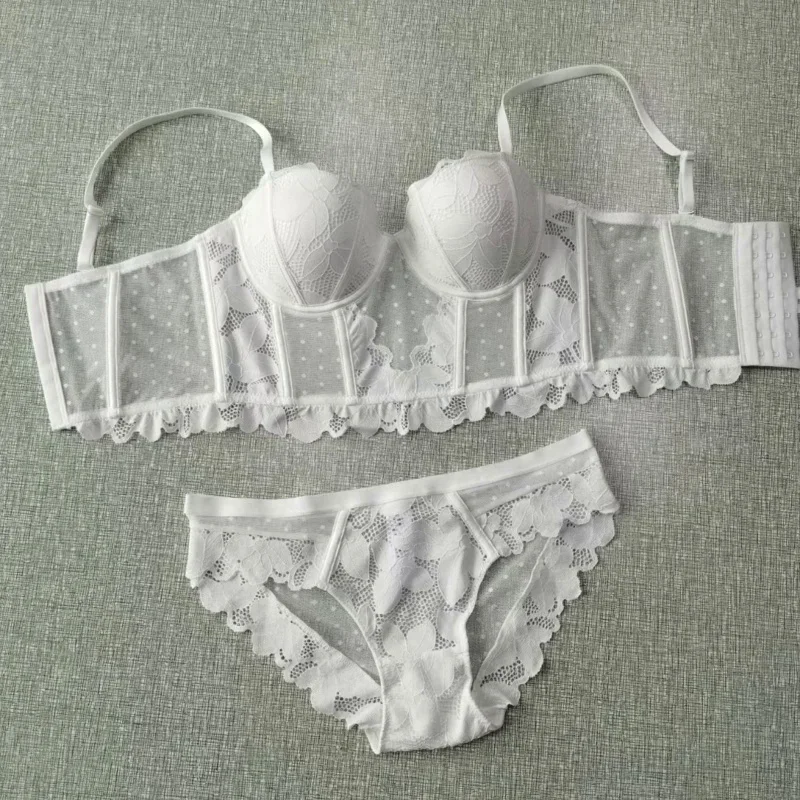 Cosdea Mesh Lace Push Up Half Cup Set Bielizna z odpinanymi ramiączkami 7-rzędowy biustonosz w kształcie broadside Kobiety Piękna seksowna bielizna
