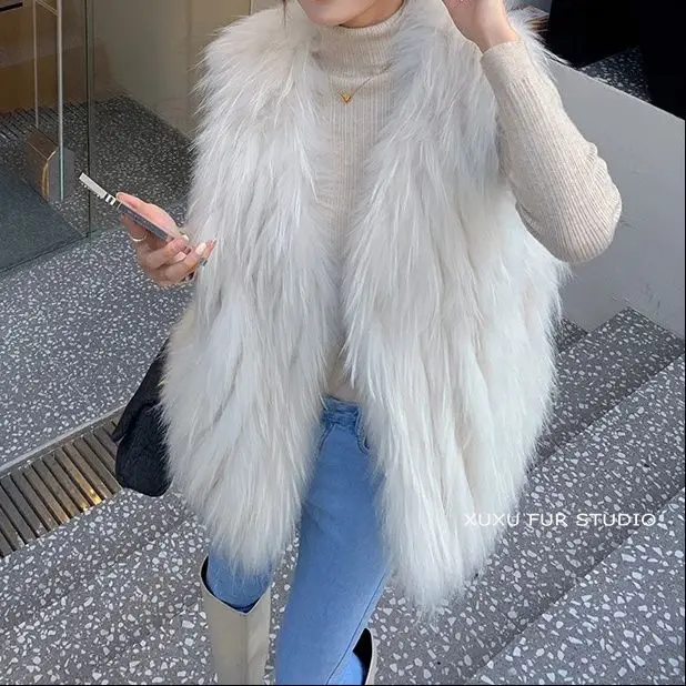 2023 Autumn Winter Women New Imitation Fox Fur Vest Female Solid Sleeveless Coats Ladies Faux Raccoon Fur Vest Jackets Y429