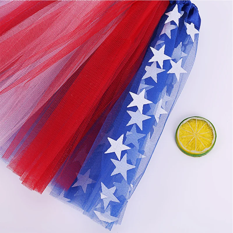 PESENAR July 4 starlight ballet miniskirt red, white, blue star dress, American flag tutu Independence Day dress