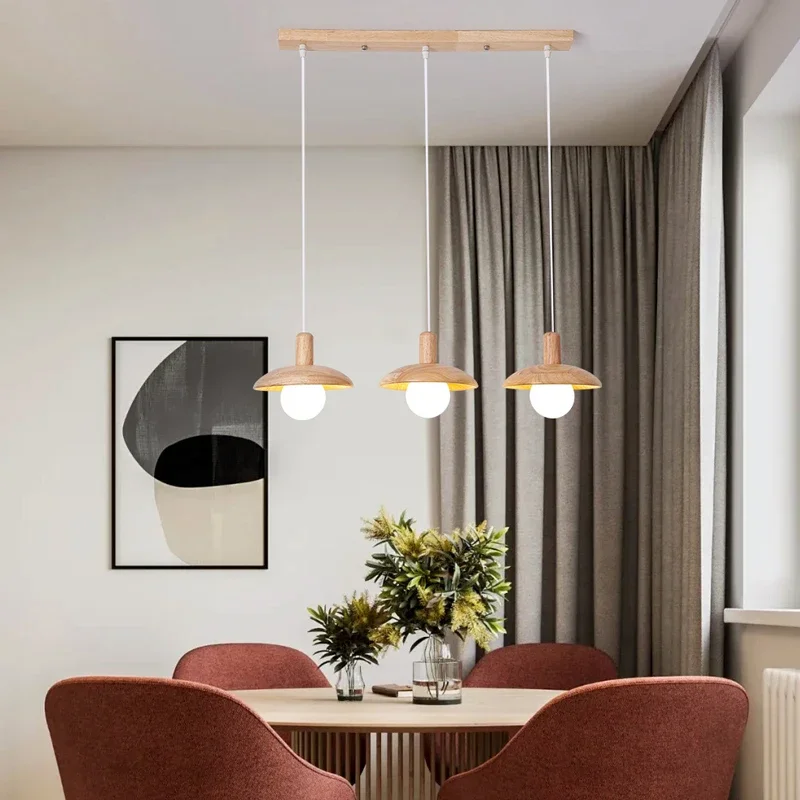 TechHPModern Nordic Wood Design LED Chandelier For Dining Room Kitchen Bar Bedroom Pendant Lamp Glass