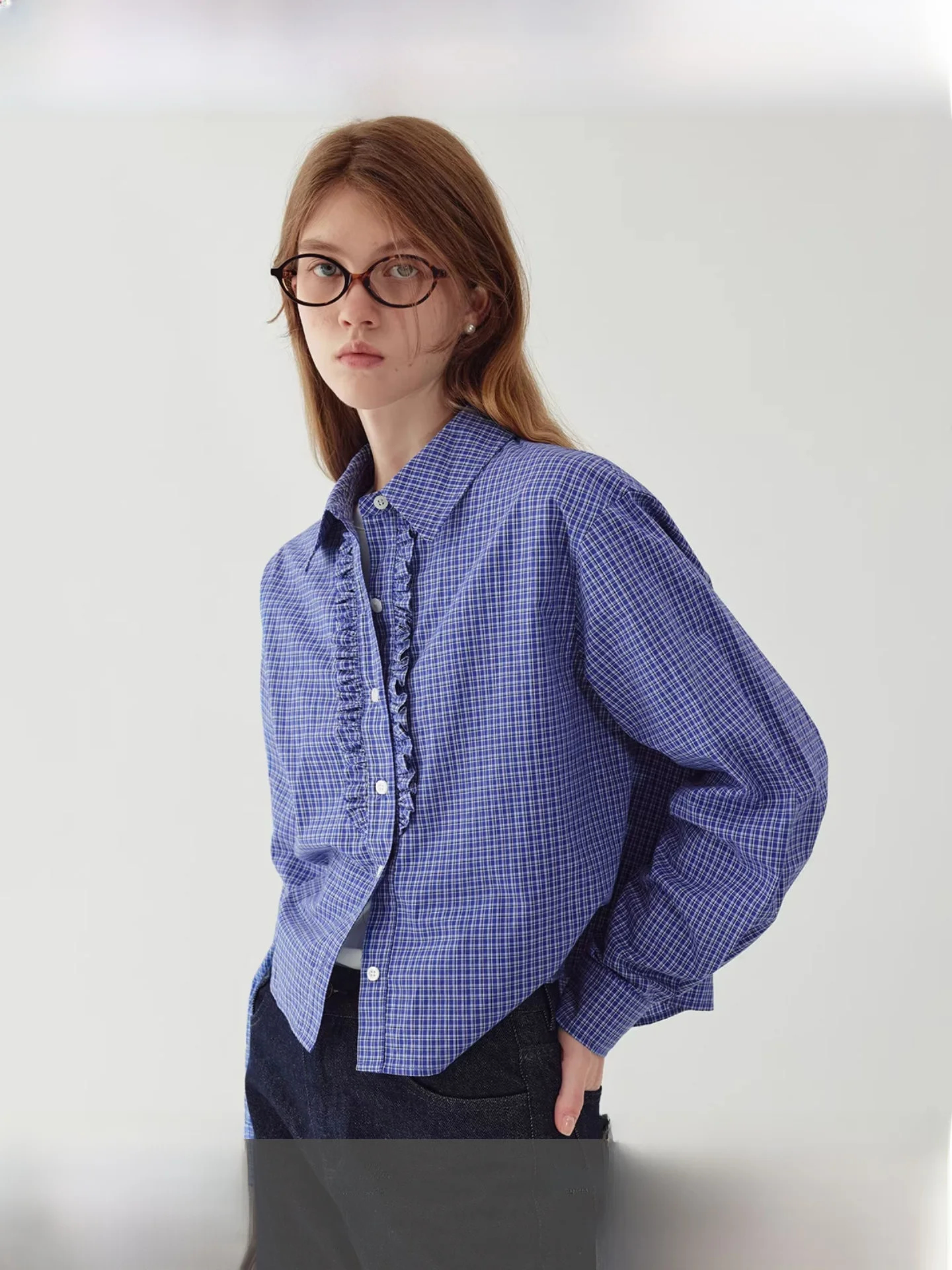

Fano Studios Pure Cotton Plaid irt Women's Loose Fit ort Sle Spring 2026 Breathable Comfortable Commute Faion
