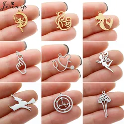 5pc/lot Mini Metal Geometric Pendants Minimalist Fairy Mermaid Ballet Heart Witch Stainless Steel Charms for DIY Jewelry Making