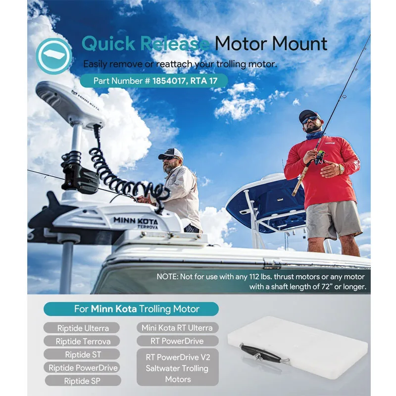 1854017 Quick Release Bracket Compatible with Minn Kota RTA-17, Riptide Terrova, PowerDrive V2, Ulterra, and Deckhand 40 Motors