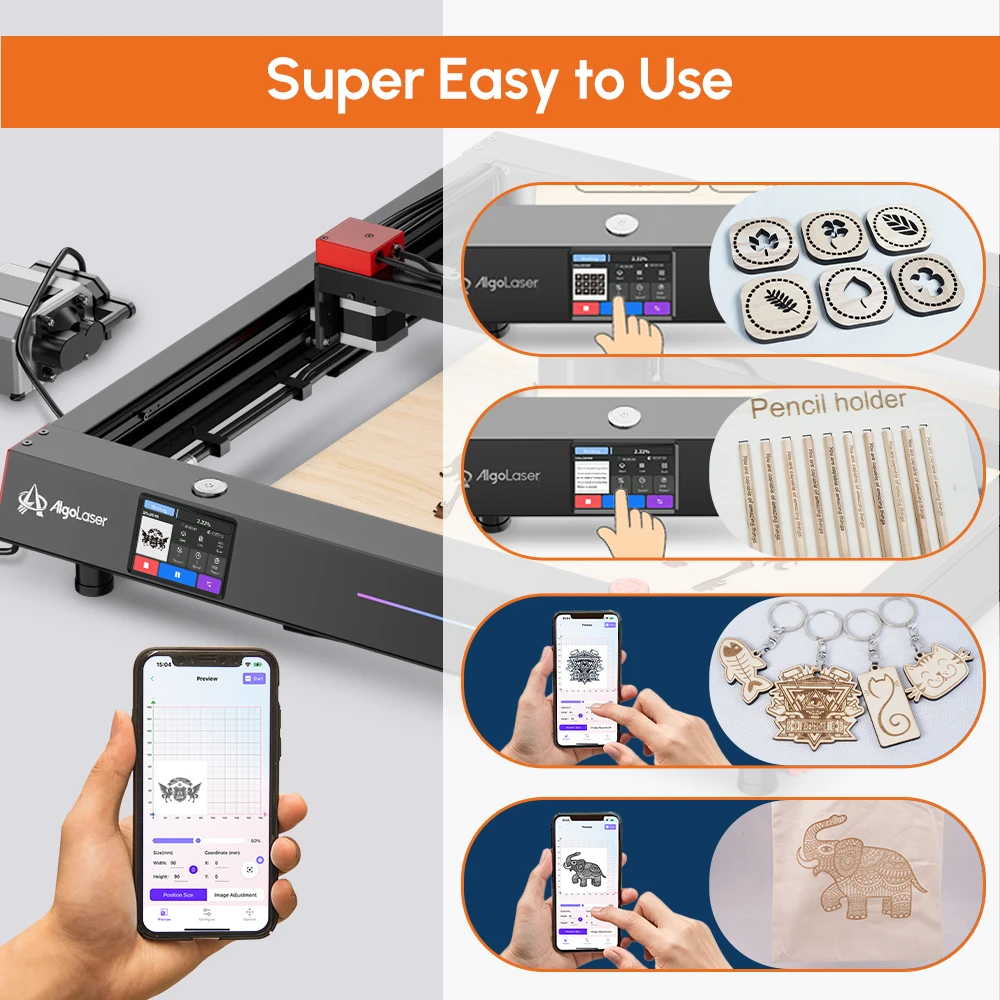 Algolaser Engrave Machine Algolaser Delta22W Touch Screen Laser Engraver APP Control Business DIY Acrylic Glass Woodworking Tool