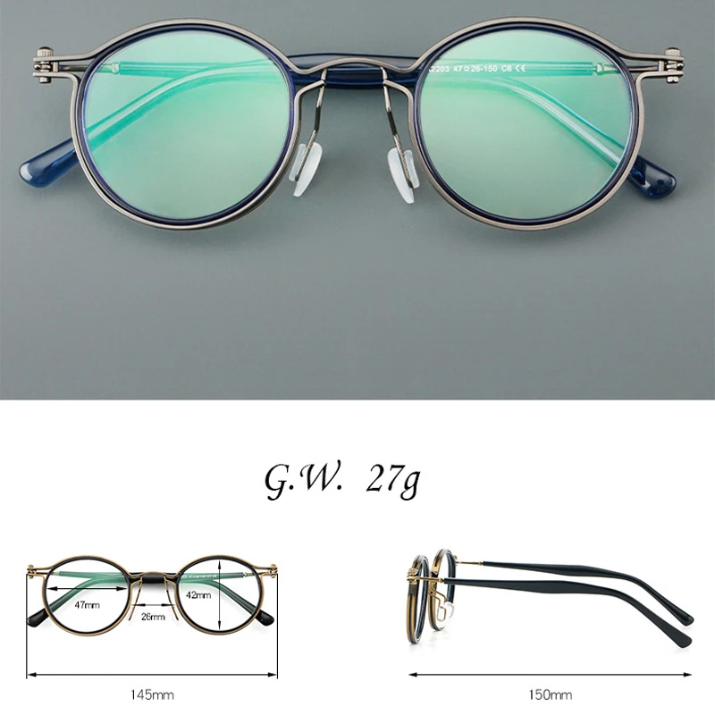 VCKA 2025 NEW Acetate Myopia Adult Glasses Round Vintage TR Metal Frames Men Woman Prescription Custom Eyewear -0.5 TO -6.0