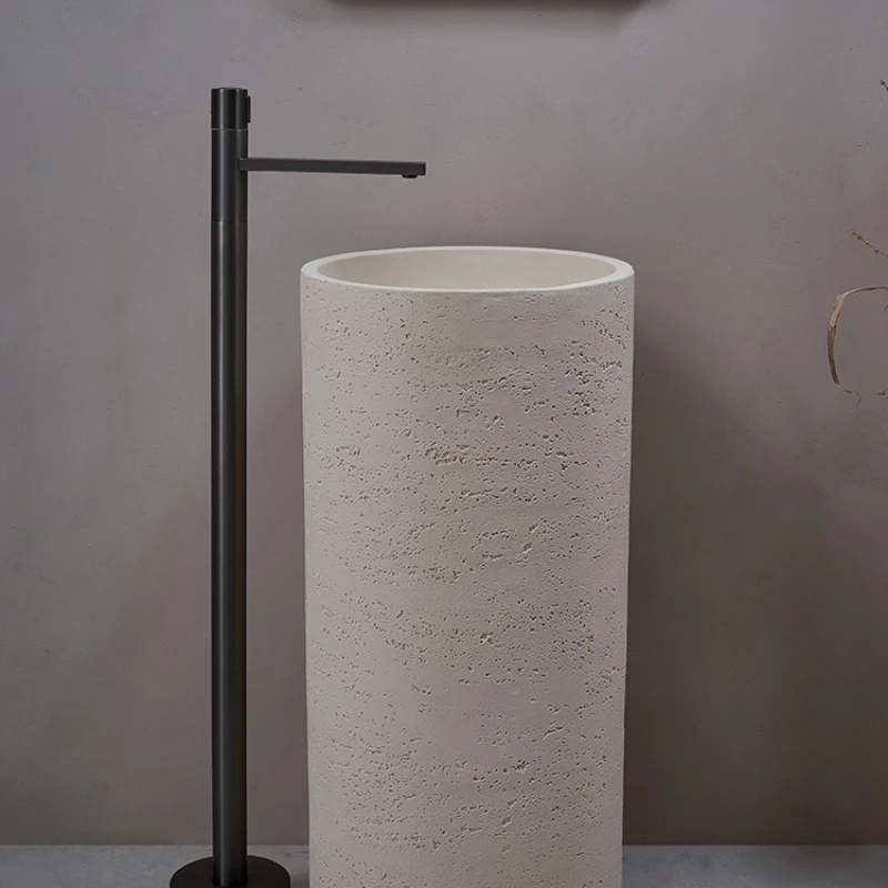 Designer column basin floor-standing integrated artistic hand-washing basin personality creative cave stone washstand