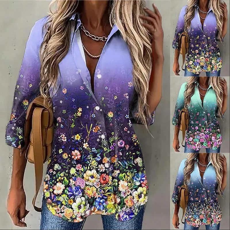

Floral Printed Long Sve Women's irt European Sle Faionable Casual Print Design Women's Long irt Large Quanti