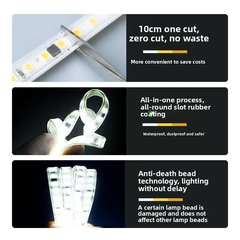 Ultra-thin Waterproof Led Strip Light 10cm Cut 220V 120LEDs/m Self-adhesive Linear Lighting Flexible LED Ribbon Cool&Warml White