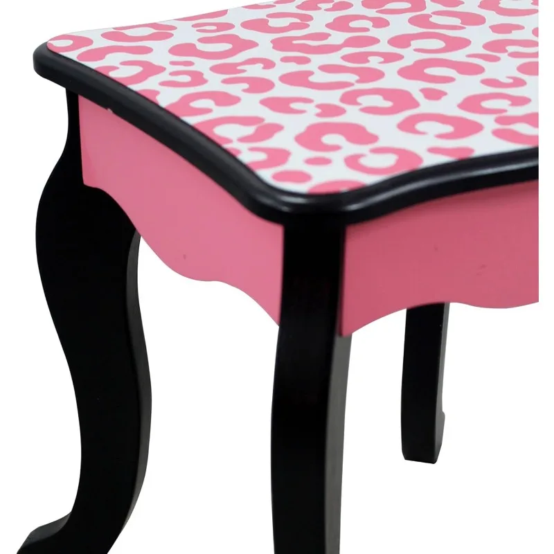 Set da toeletta da gioco con specchio ripiegabile, cassetto portaoggetti e sgabello coordinato per giocare a vestire, principessa o negozio di bellezza, nero/rosa