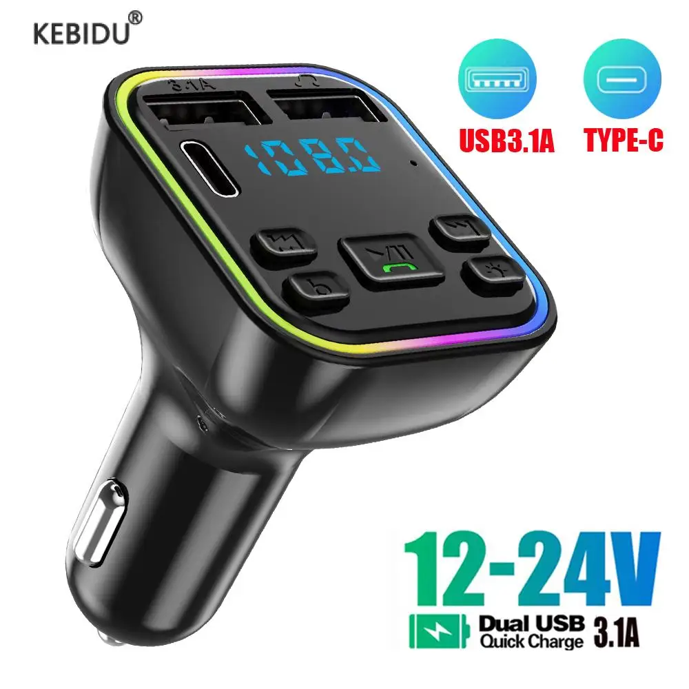 Ladegerät Auto Hands-free Bluetooth 5,0 PD FM Transmitter Dual USB 3,1 EINE Schnelle Ladegerät Typ-C Bunte auto Kit MP3 Modulator Player
