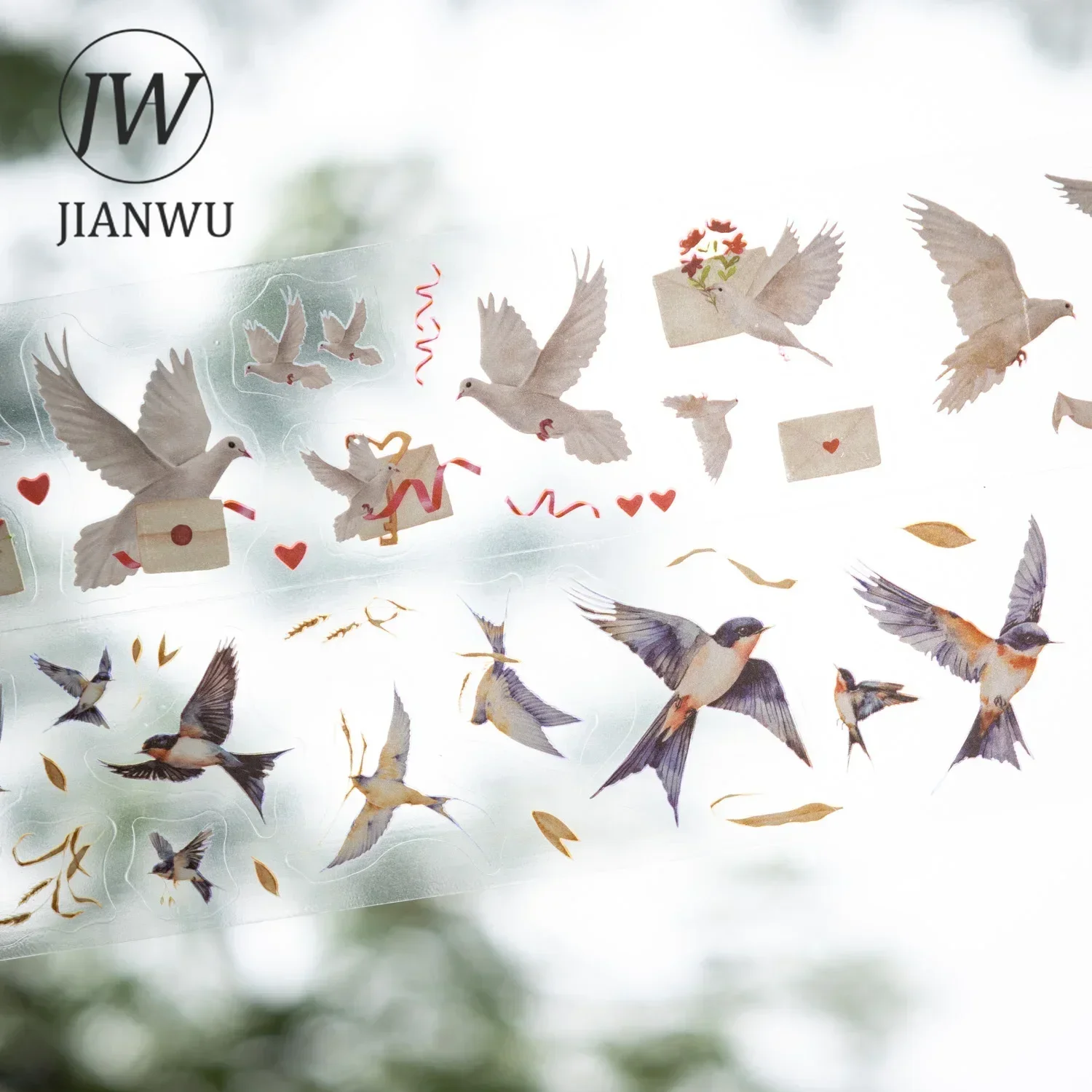 JIANWU 45mm*200cm Birds Among The Cloud Series Cute Bird Landscaping Material Collage PET Tape Creative DIY Journal Stationery