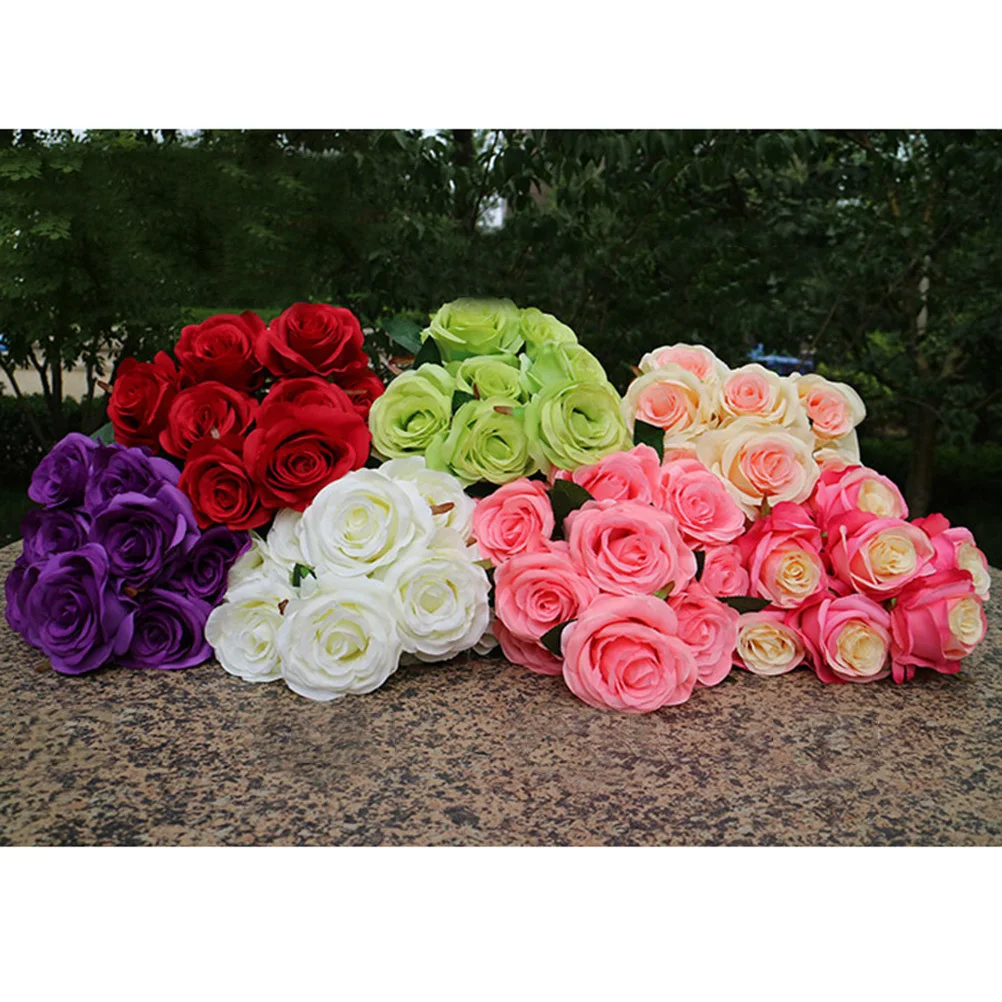 

9 Heads Fake Rose Flower Bouquet Realistic Artificial Roses for Office Coffee Shop Decor Vibrant Red Artificial Rose Bouquet