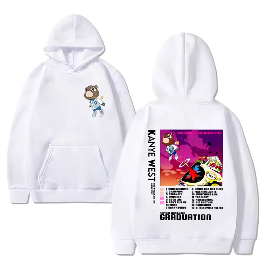 Rapper Kanye West Graduation Bear vintage Hoodie 2024 Men Women hip hop Casual streetwear Unisex Fleece Long sleeve Sweatshirt