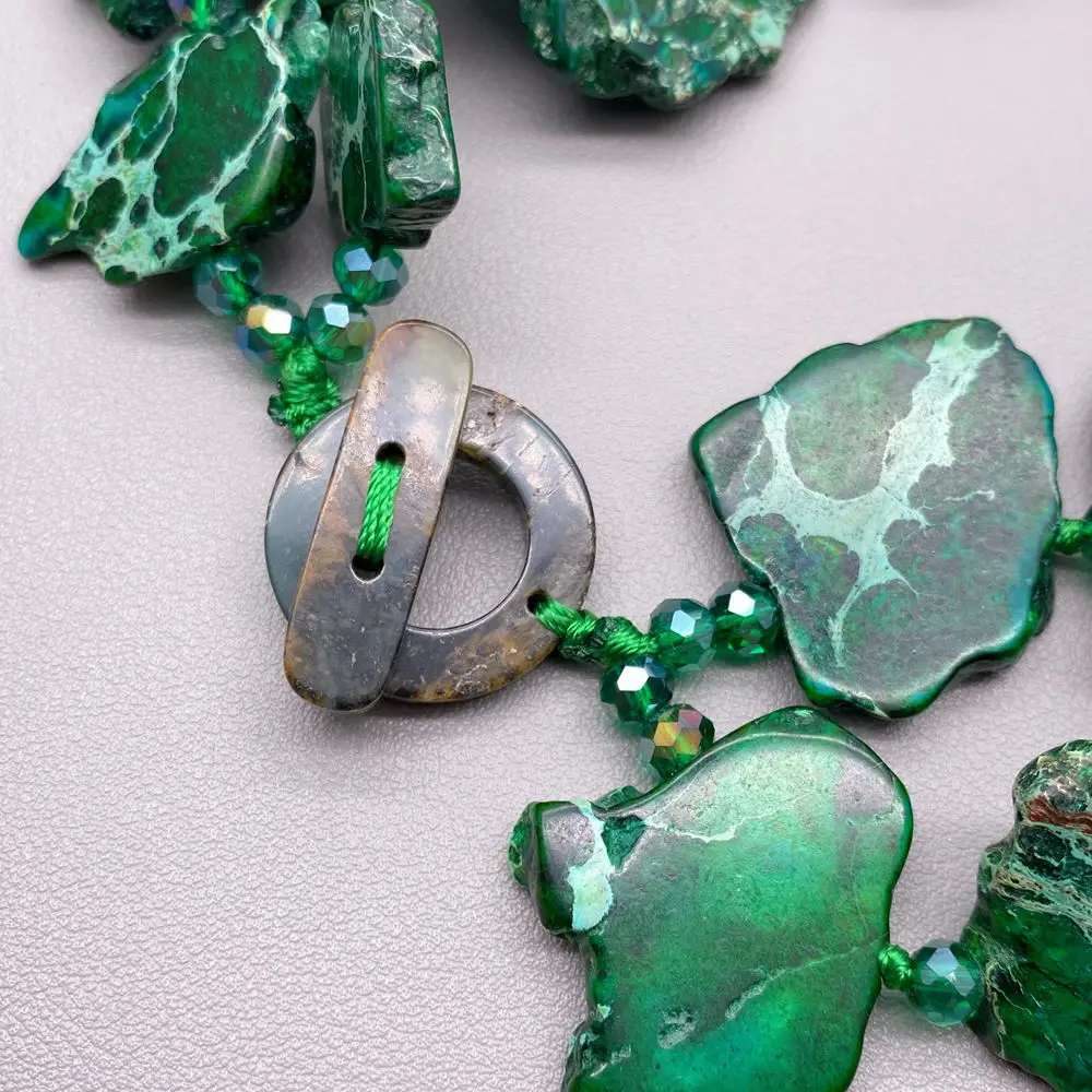 kkgem  2 strands 16x24mm-40x48mm  Green Sea Sediment Jasper fancy shape Statement Necklace Handmade Necklaces For Party