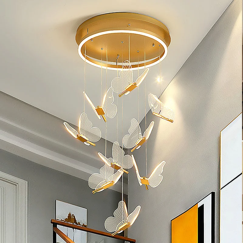 Nordic Butterfly Crystal Led Pendant Lights Indoor Lighting Bedside Ceiling Pendant Lamp For Living Dining Room Bedroom