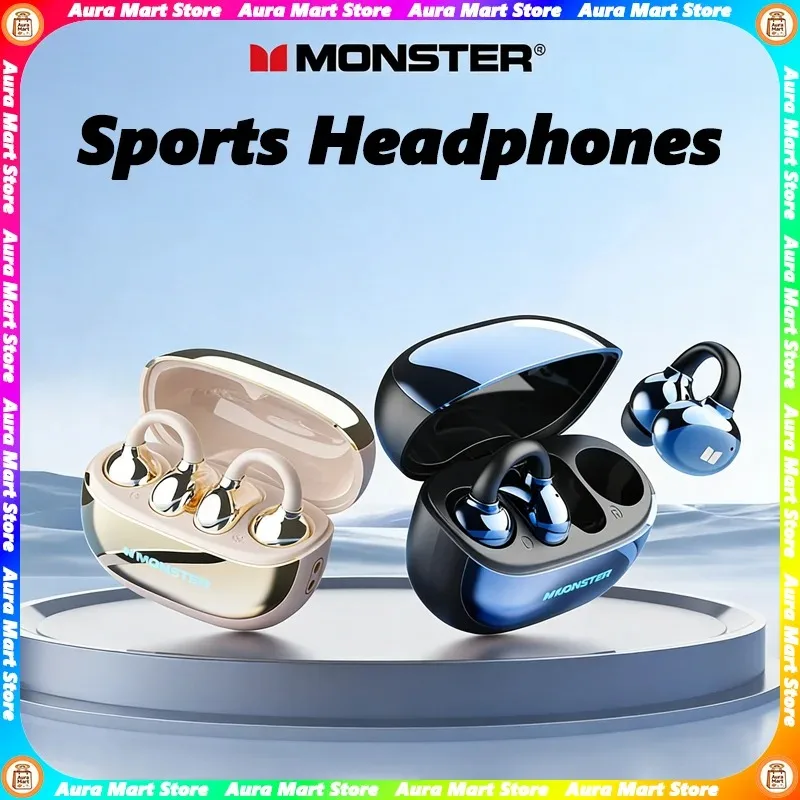 Original Monster MQT58 Headphones Ear Clip OWS Bluetooth 5.4Long Endurance Noise Reduction Earphones Music Game DualMode Earbuds