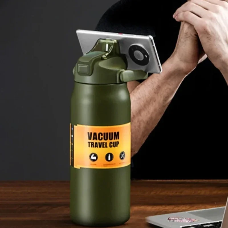 304 Stainless Steel Insulated Water Bottle with Straw, 24H Hot Cold Thermal Mug, Portable Outdoor Sports Vacuum Tumbler Thermos