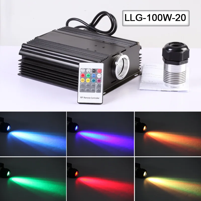 High Power 100W LED Light Fiber Optic Power Supply Light Engine with RGB 20key Remote Control