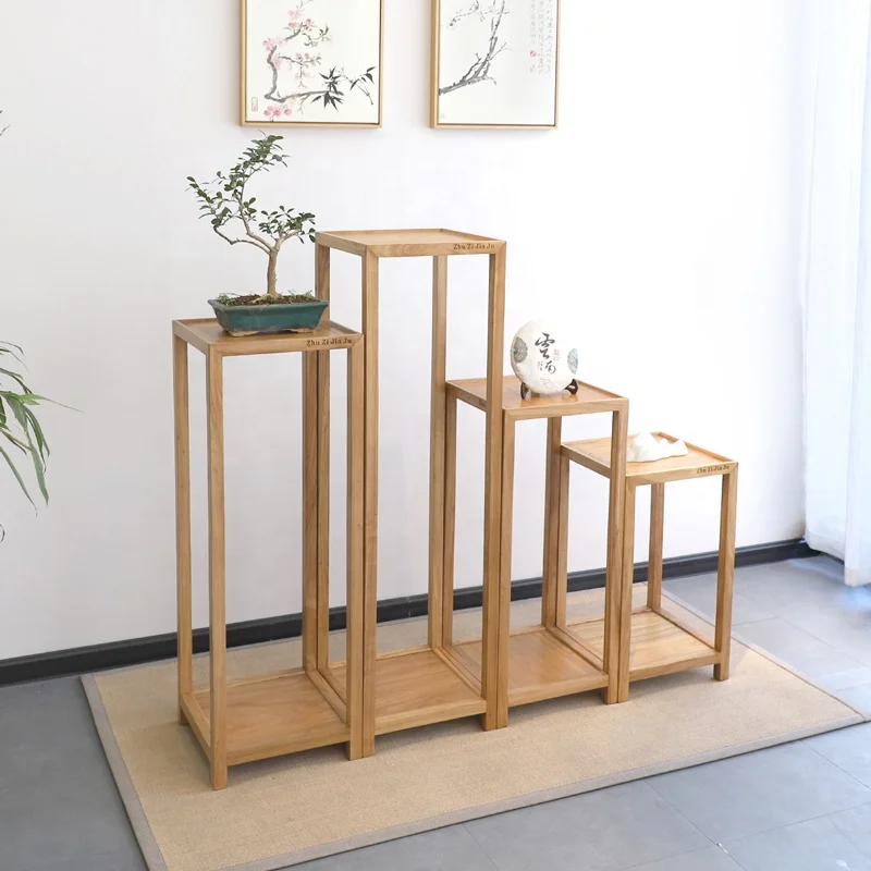 New Durable Eco-Friendly Chinese Style Multi Size Solid Wood Flower Pot Rack for Living Room Balcony Hotel Apartment