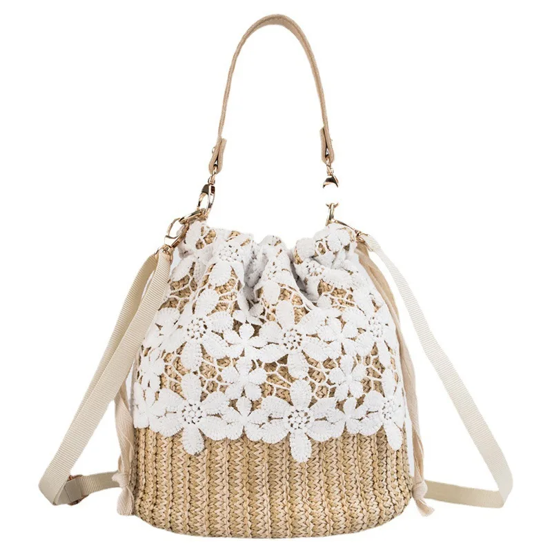 Summer Large Capacity Straw Shoulder Bag Rattan Flower Leaf Beach Bags Woven Handle Bag Casual Lady Totes Shopping Handbag