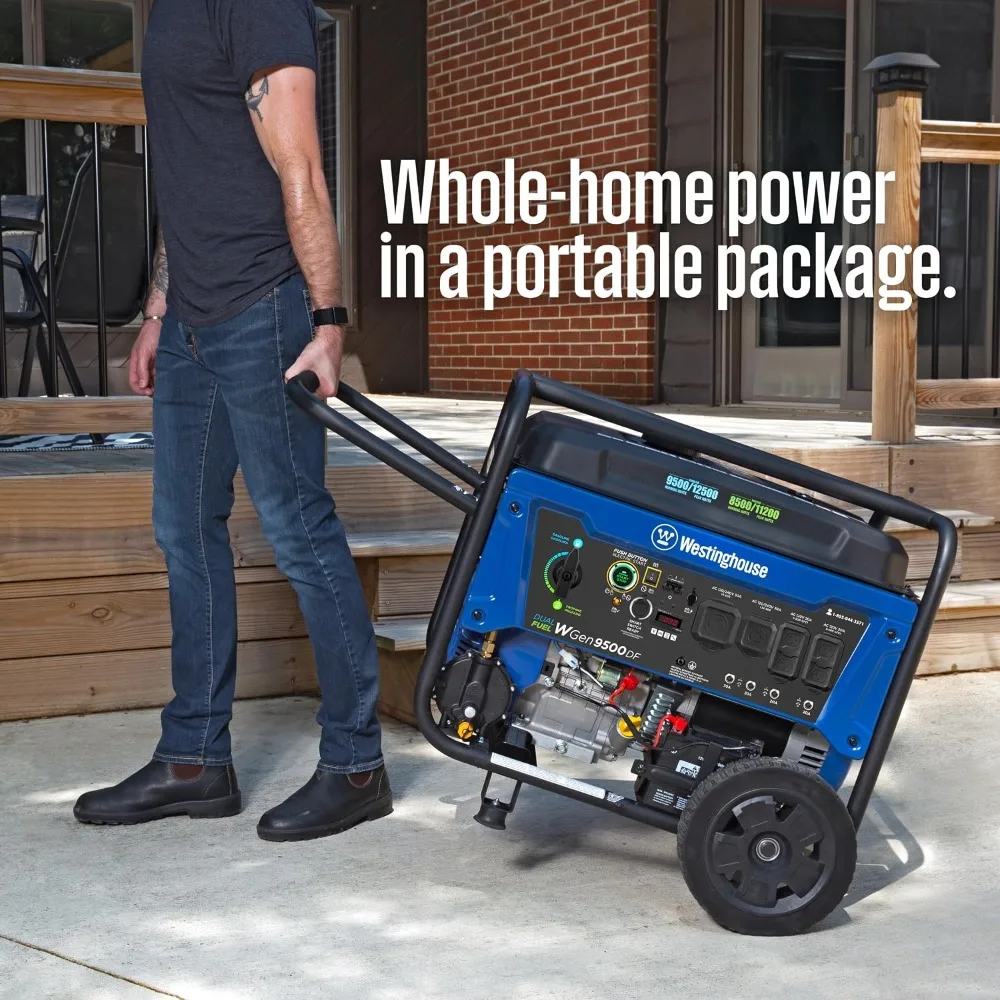 Dual Fuel Home Backup Portable Generator 12500 Watt Electric Start Transfer Switch Ready Gas Propane