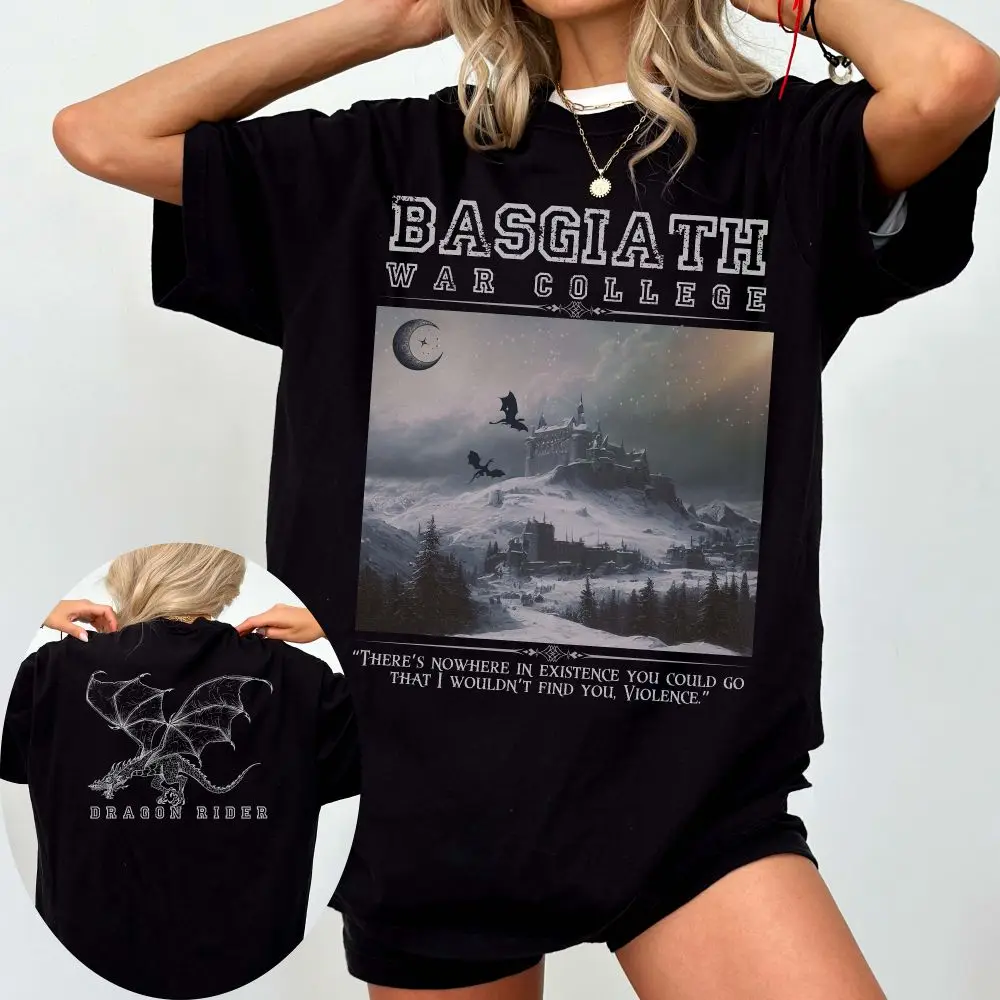 Dragon Rider Shirt 100%Cotton Y2K Tee Retro Fourth Wing Basgiath War College Shirt Loose Shirt For Unisex Rebecca Yarros Apparel
