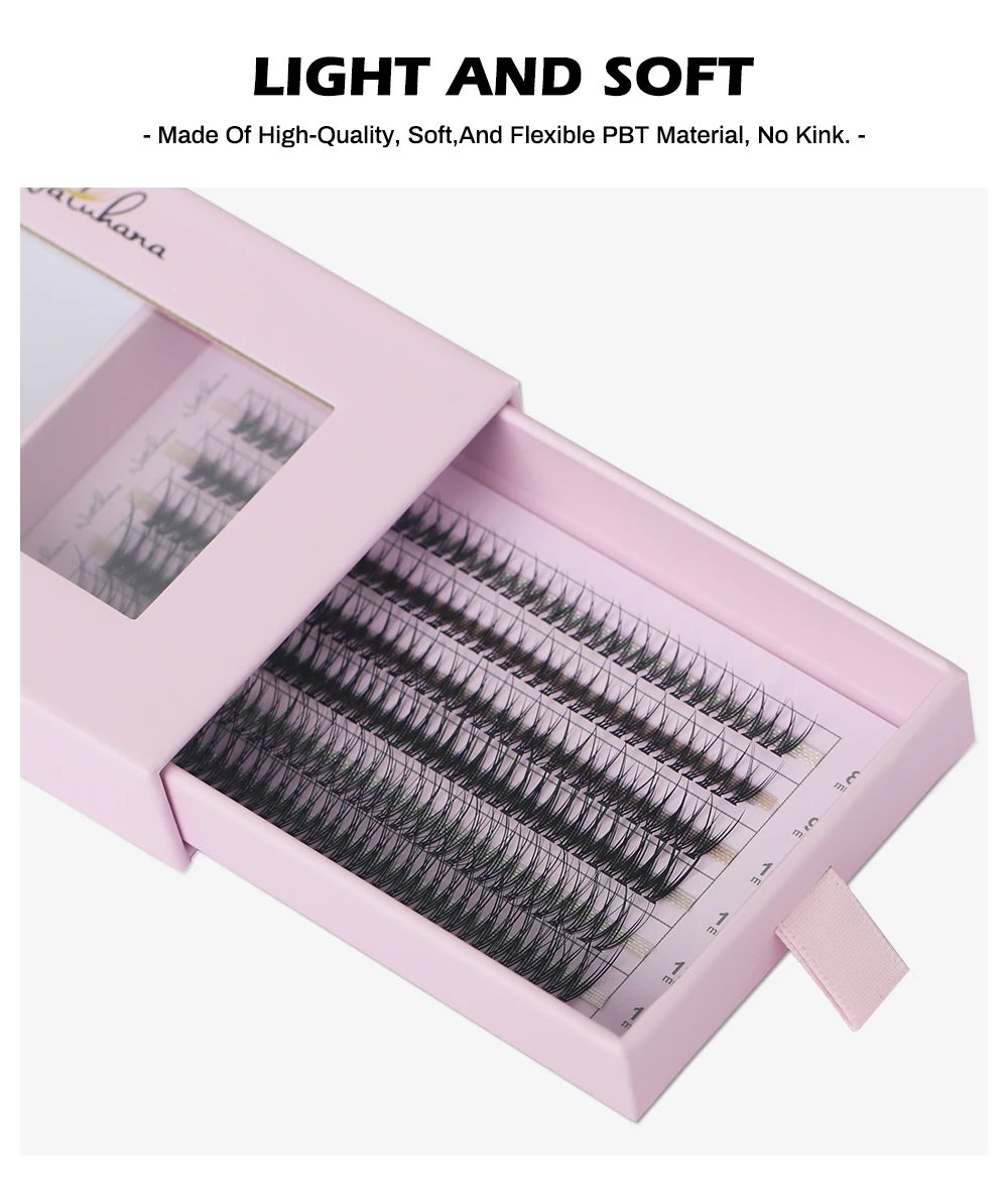 NATUHANA A-Curl Fischschwanz-Wimpernverlängerungen DIY Vorgefertigte Cluster 6 Reihen/Tray Weiche Faux-Nerz Einfach zu Vervielfältigen Natürlich Selbstklebend – Detail 8