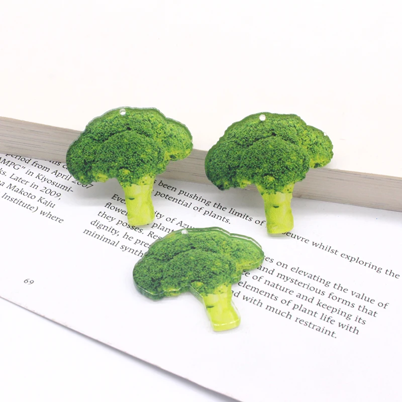 10pcs/pack Simulation Vegetables Broccoli Acrylic Earring Charms Cute Food Pendant For Keychain Eardrop DIY Jewelry Making