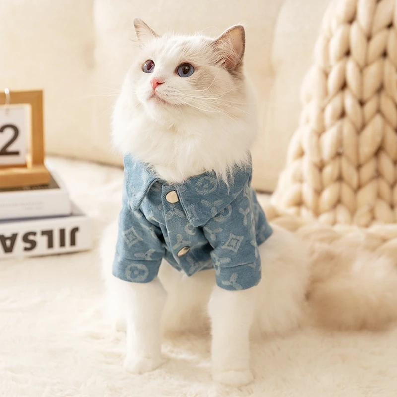 Pet Dog Jeans Jacket Fashion Denim Dog Clothes Soft Warm Puppy Harness Coat Cute Print Cat Shirt Pet Costume Chihuahua Clothes