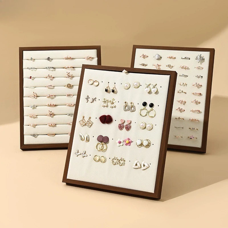 

Wooden Jewelry Display Stand Walnut Finish Ring Earring Holder Organizer with Hooks Countertop Jewelry Storage Rack