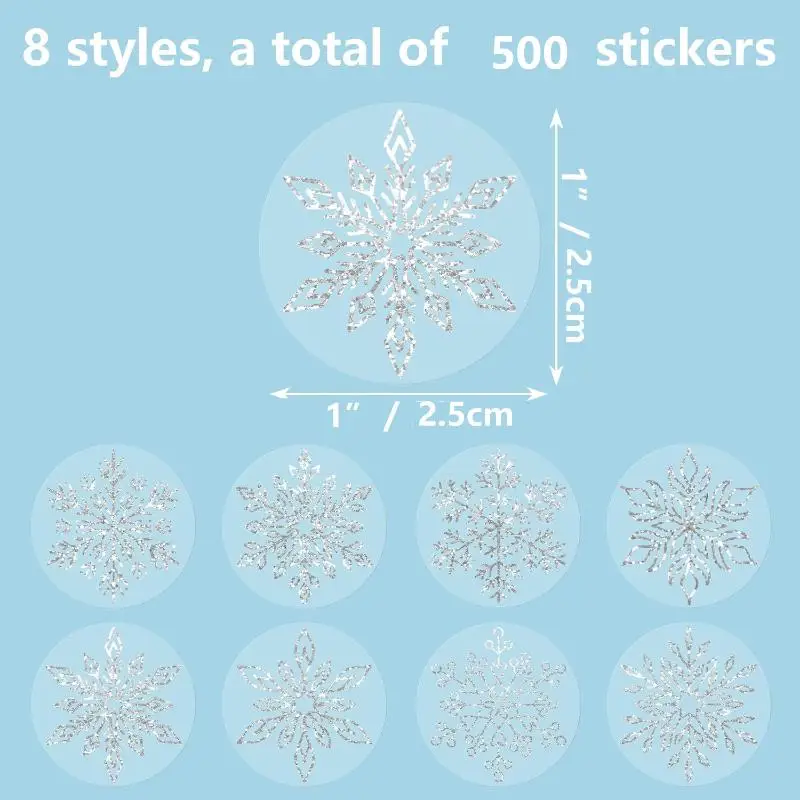 Count/Roll Transparent Snowflakes Tags Christmas Stickers for Children's Gifts Bakery Package Envelope Embellish Stationery