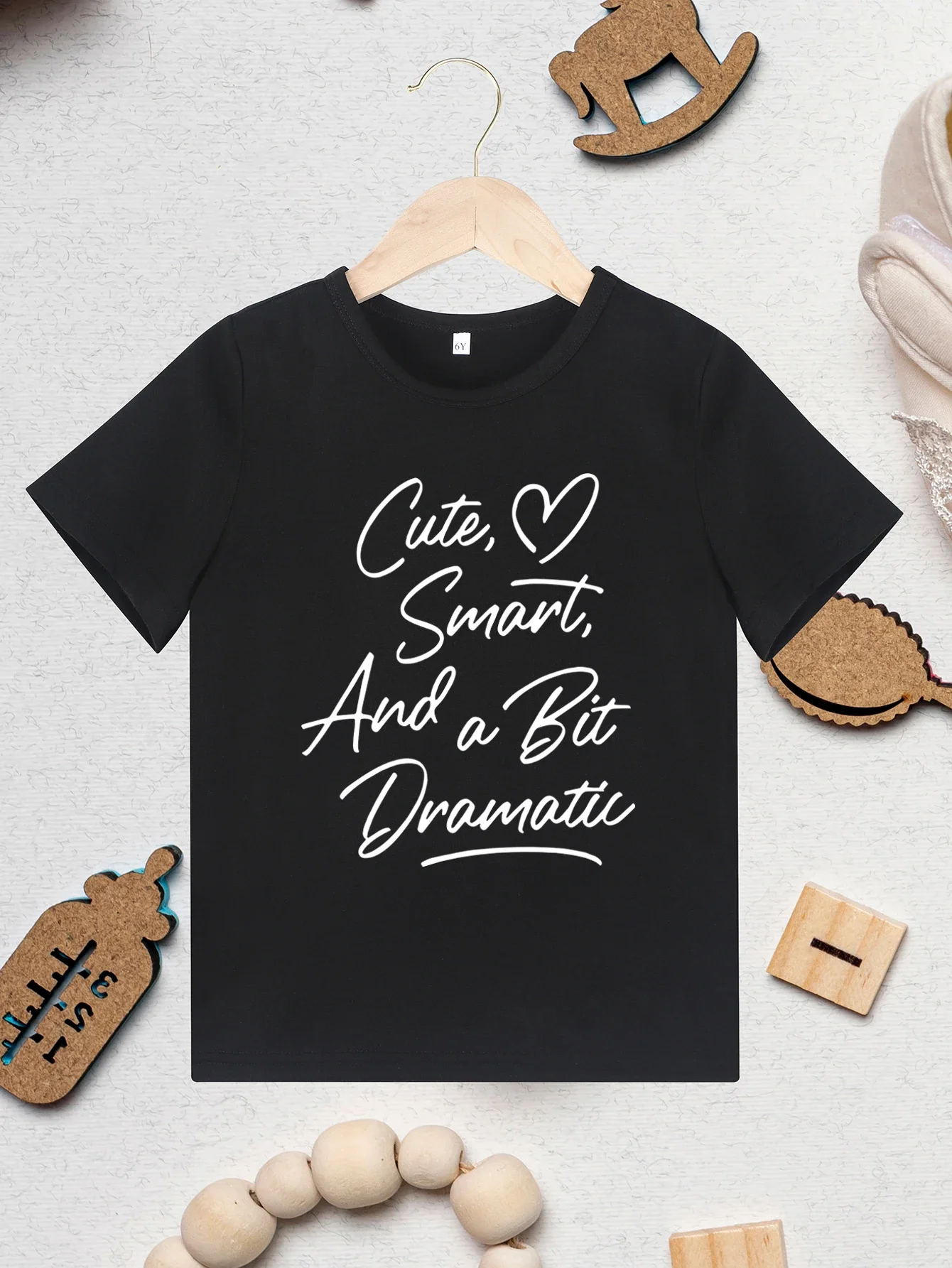 

Cute Smart And A Bit Dramatic Letter Print Children Creative Tshirt Casual Comfy Short Sleeve Tee Tops Kids Clothing For Summer