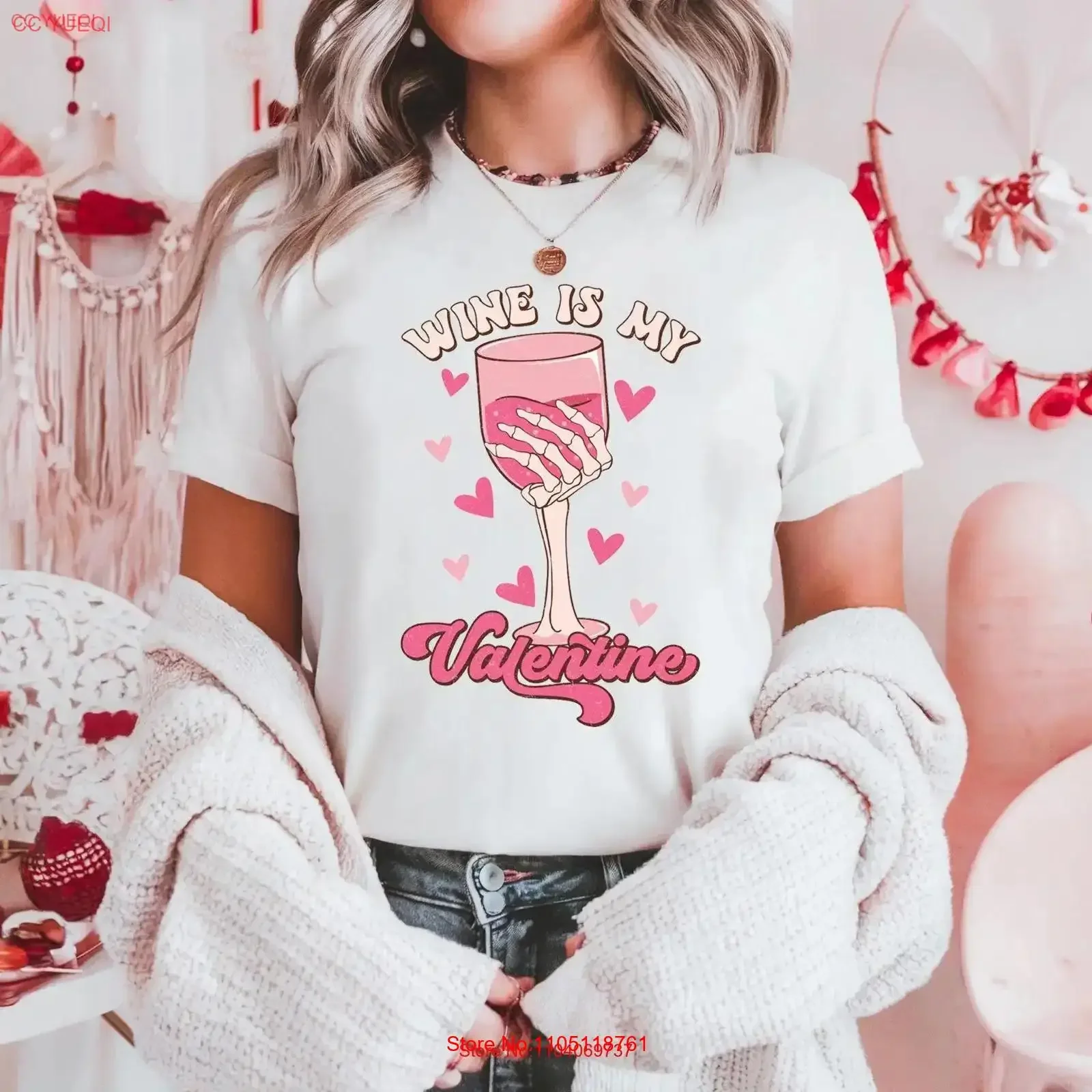 Wine Is My Valentine camiseta amante esqueleto suéter el 14 de febrero con muerto en el interior pero está bebiendo vintage lavado estirado