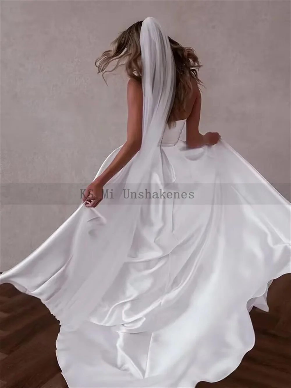 Vestidos de casamento sexy 2025 cetim com decote em v divisão lateral vestidos de casamento robe de mariage personalizado barato vestido de noiva uma linha plissado