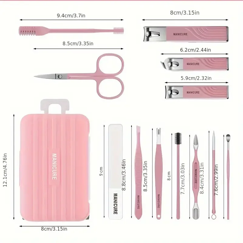 12 Stuks Nagelknipper Manicure Gereedschapset Professionele Nagelknipper Pedicure Kit Met Draagbare Reiskoffer Verzorgingsset Voor Reizen