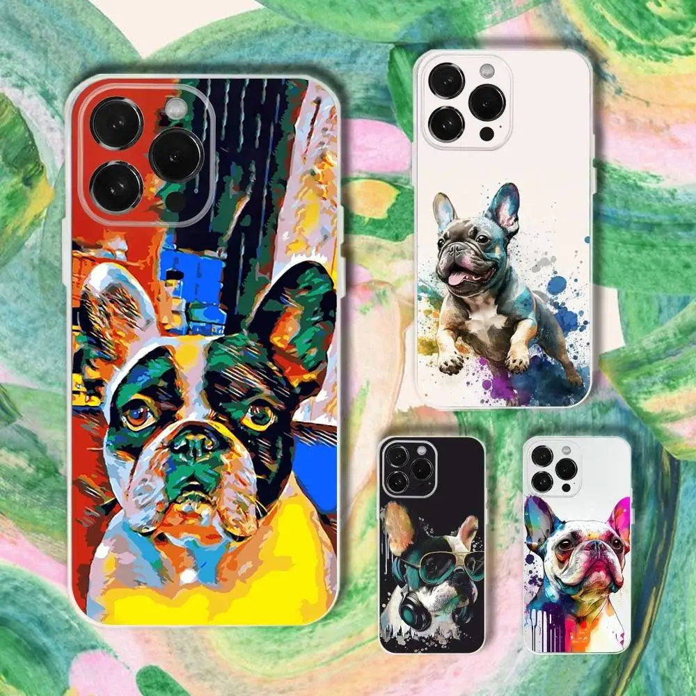

Милый чехол для телефона с французским бульдогом для iPhone 16,15,14,13,12,11 Plus, Pro, Max, XR, XS, Plus, E, SE4, мини-прозрачный чехол