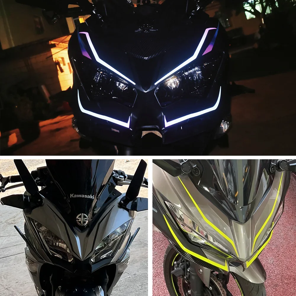 4PCS Motorcycle Fairing Sticker Decoration Reflective Cool Front Pull Headlight Decals for Kawasaki Ninja NINJA400 H2 H2SX