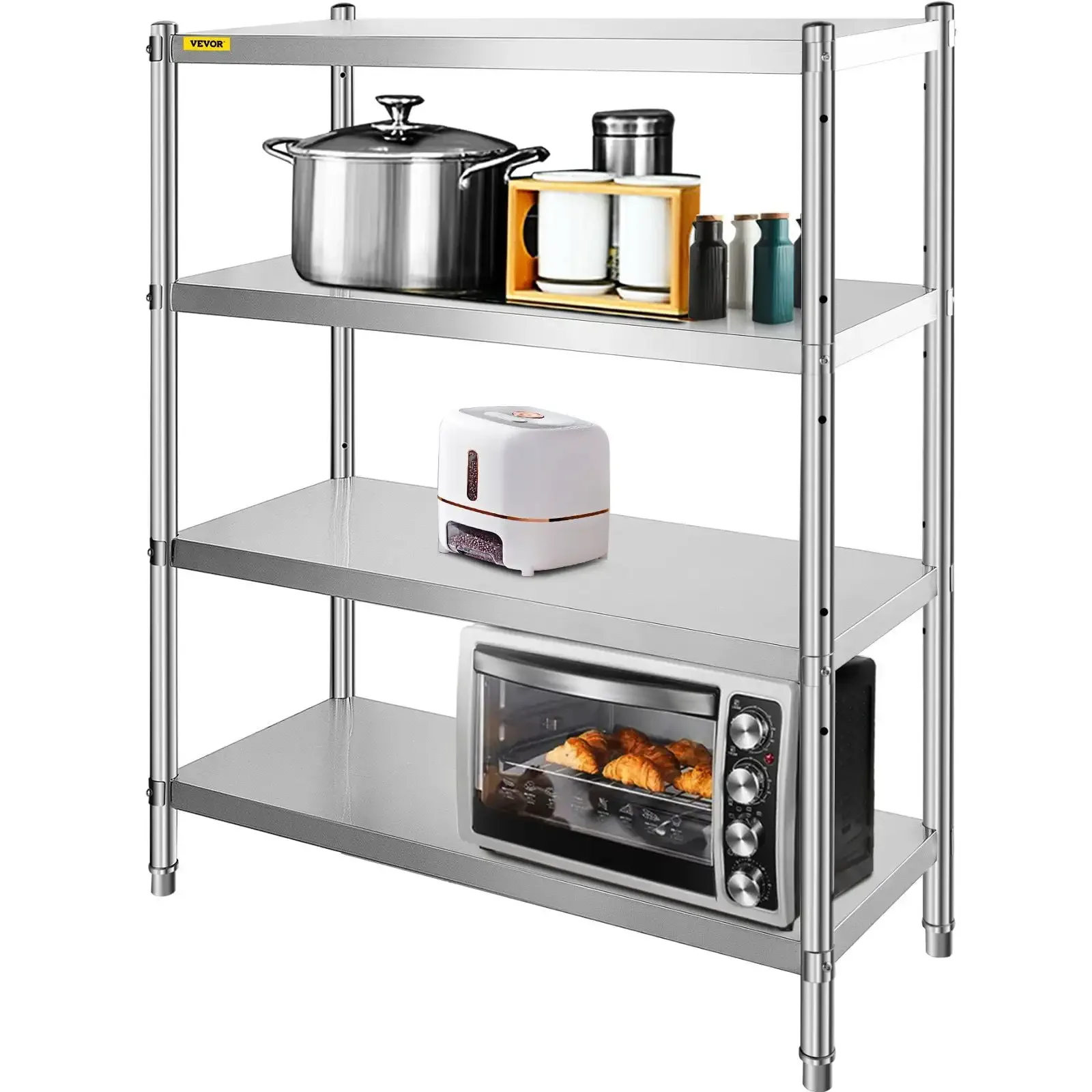 Stainless Steel Shelving 46.8x18.5 Inch 4 Tier Adjustable Shelf Storage Unit Stainless Steel Heavy Duty Shelving