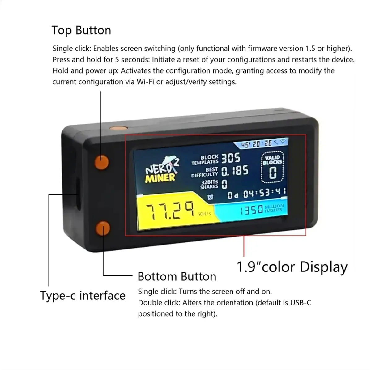 & AT27   V2 78KH/S BTC Solo Lottery Miner with LCD Display Bitcoin BTC Crypto Miner ASIC Mining Miner Silent Miner